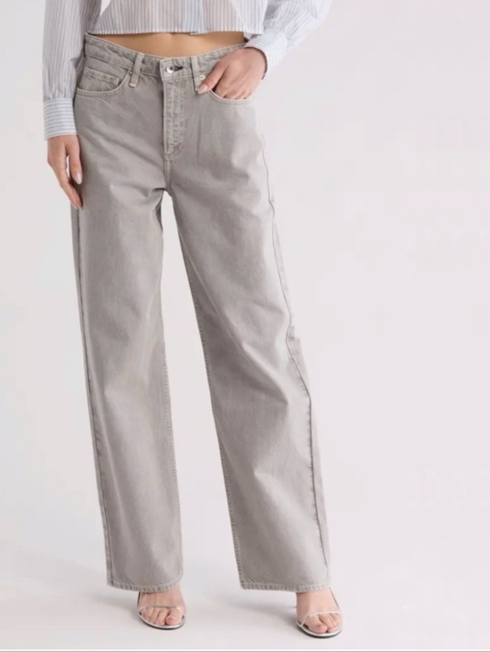 Rag & Bone Logan Mid Rise Wide Leg Jeans In High Rise 29 Gray Baggy Relaxed NWT